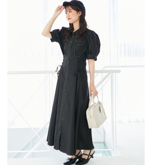  「サイドレースアップシャツワンピース」|ワンピース|