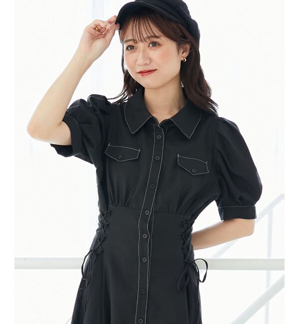  「サイドレースアップシャツワンピース」|ワンピース|