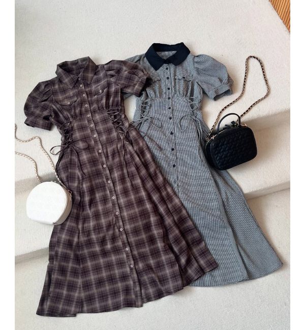  「サイドレースアップシャツワンピース」|ワンピース|