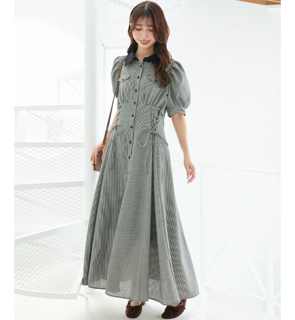  「サイドレースアップシャツワンピース」|ワンピース|ブラックベース