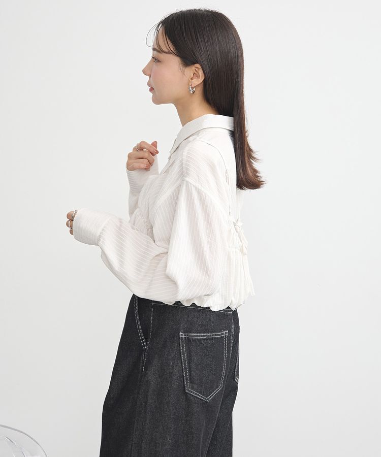 earth music&ecology「SET2点起毛ストライプシャツ+バルーンビスチェ」|シャツ・ブラウス|