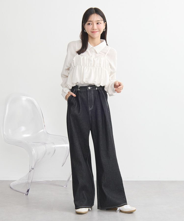 earth music&ecology「SET2点起毛ストライプシャツ+バルーンビスチェ」|シャツ・ブラウス|