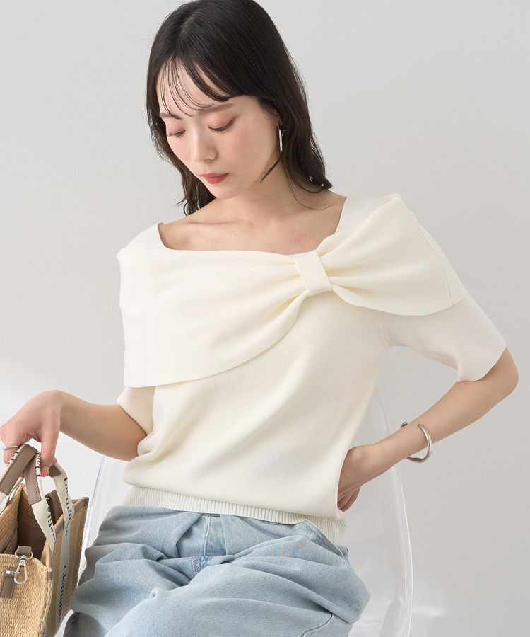 earth music&ecology「リボン半袖ニットプルオーバー」|ニット・セーター|