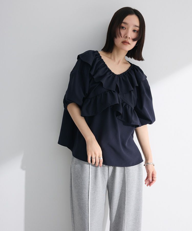 Green Parks「2way フリルショートスリーブブラウス」|シャツ・ブラウス|Dark Navy