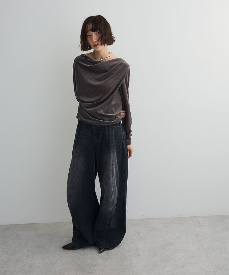 AnriettMusee「シアーベロアオフショル長袖プルオーバー」|Tシャツ・カットソー|