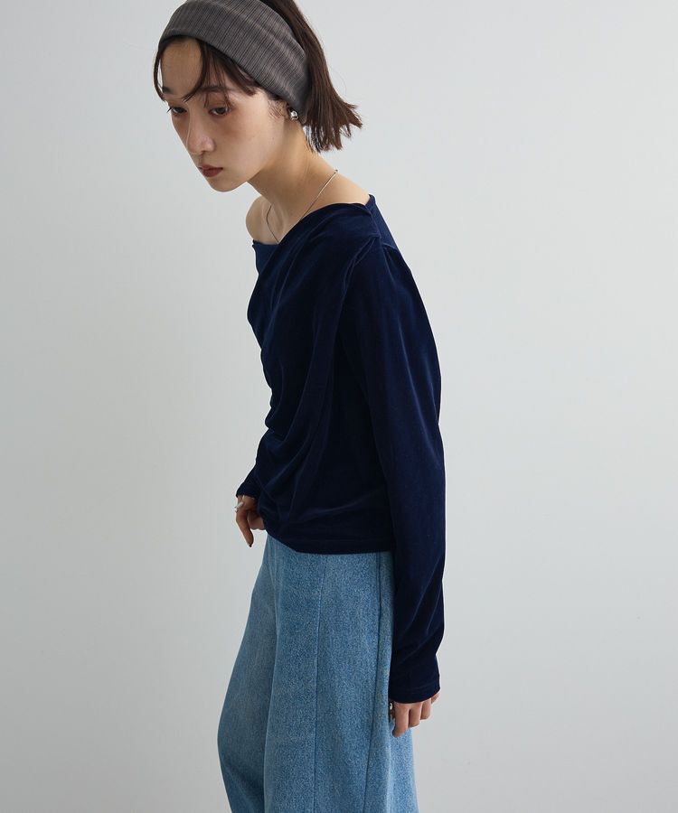 AnriettMusee「シアーベロアオフショル長袖プルオーバー」|Tシャツ・カットソー|