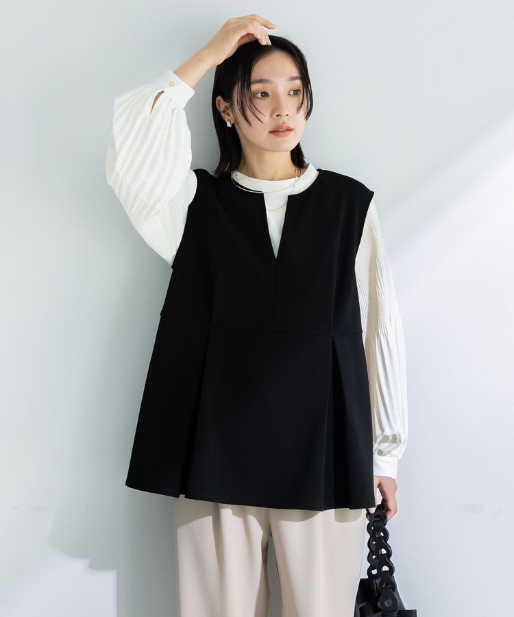 Green Parks「楽ちんリップルペプラムベスト」|ベスト・ジレ|Black