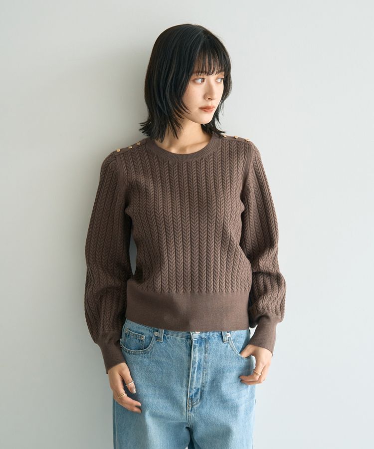 YECCA VECCA「金釦ミニケーブルニット」|ニット・セーター|