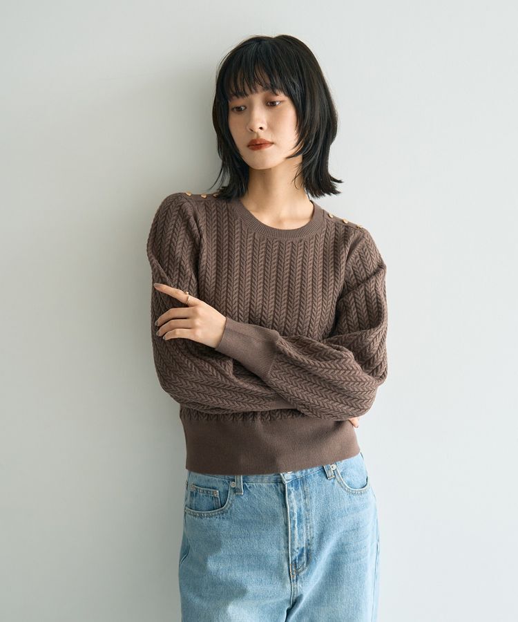 YECCA VECCA「金釦ミニケーブルニット」|ニット・セーター|