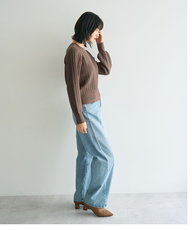 YECCA VECCA「金釦ミニケーブルニット」|ニット・セーター|