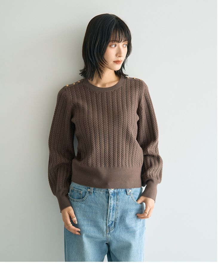 YECCA VECCA「金釦ミニケーブルニット」|ニット・セーター|