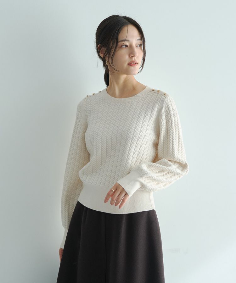 YECCA VECCA「金釦ミニケーブルニット」|ニット・セーター|