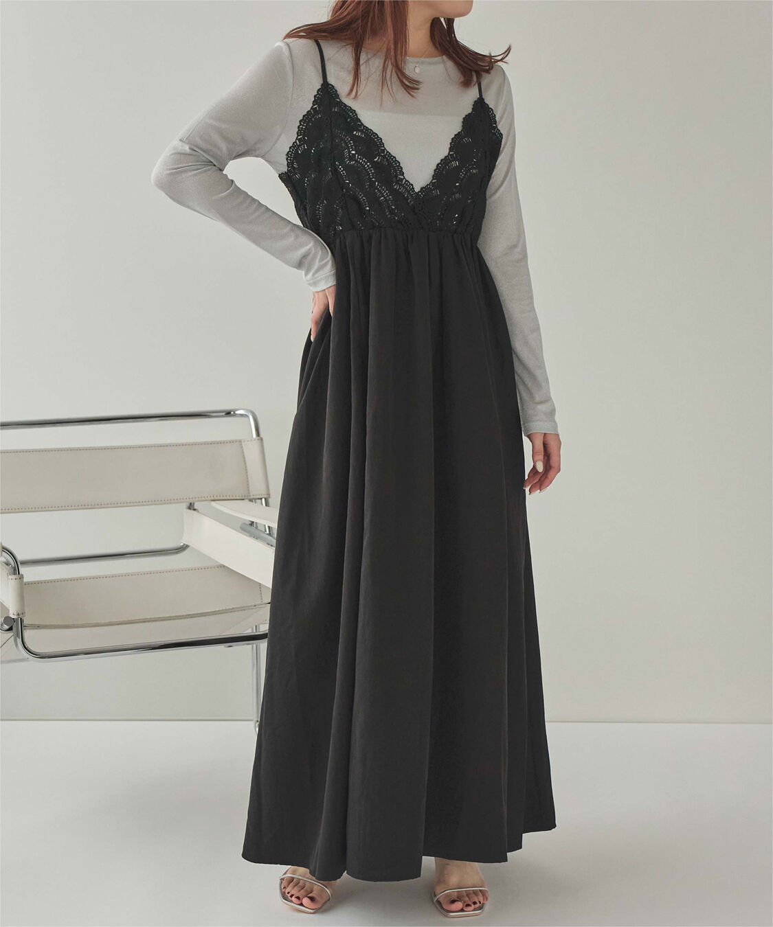 titivate「バストレースキャミソールワンピース」|ワンピース|ブラック