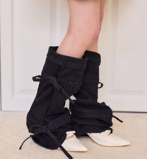  「【Denim Collection】リボンデニムレッグウォーマー」|その他|ブラック