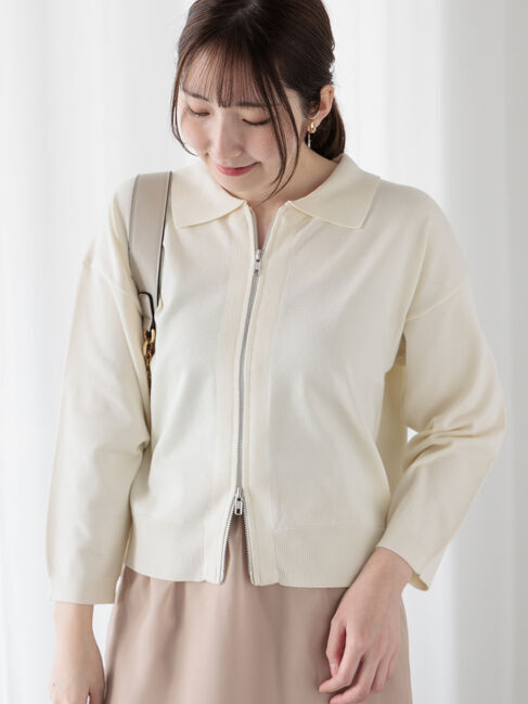 Te chichi TERRASSE「襟付きジップカーディガン」|カーディガン|オフホワイト
