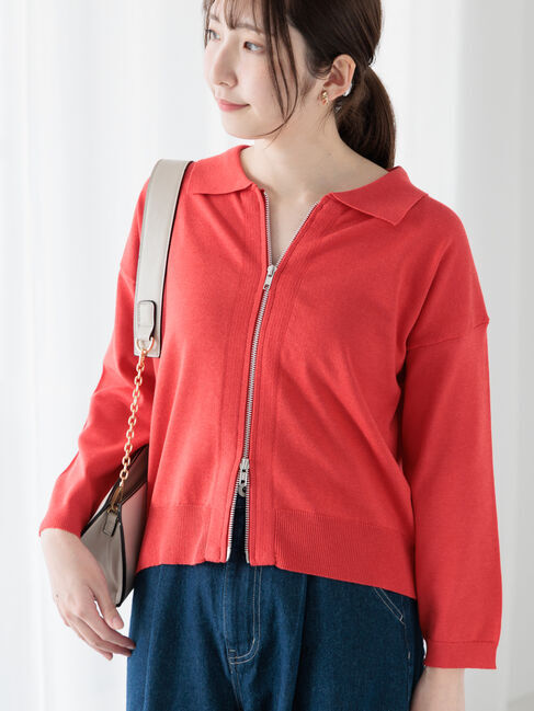 Te chichi TERRASSE「襟付きジップカーディガン」|カーディガン|レッド