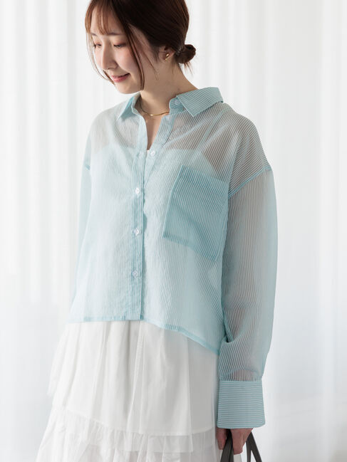 Te chichi TERRASSE「ストライプクロップドシアーシャツ」|シャツ・ブラウス|