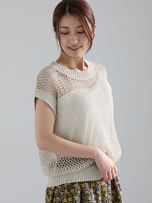 Te chichi「ラメメッシュニットベスト」|ダウンベスト・ベスト|ゴールド