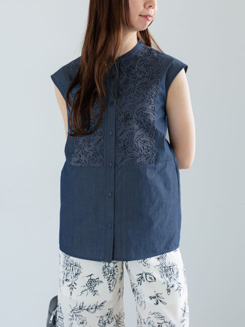 Te chichi「リーフレースノースリーブチュニックシャツ」|シャツ・ブラウス|ネイビー