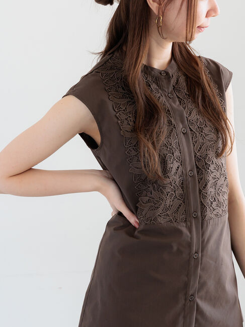 Te chichi「リーフレースノースリーブチュニックシャツ」|シャツ・ブラウス|ブラウン