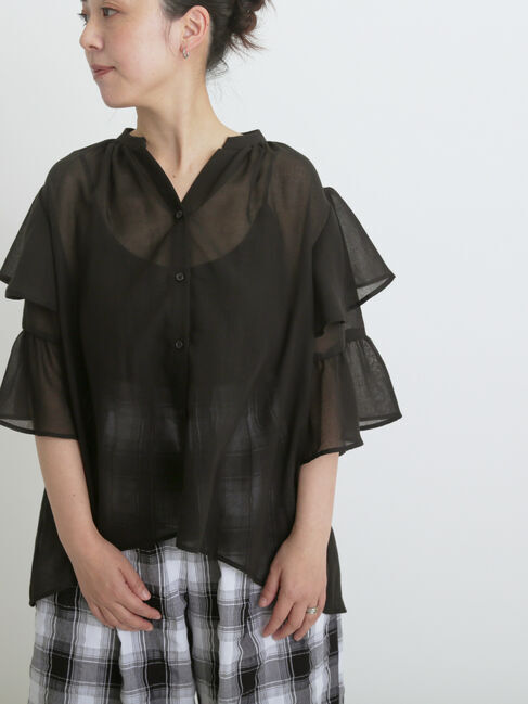 sm2rhythm「ボイルラッフルブラウス」|シャツ・ブラウス|ブラック
