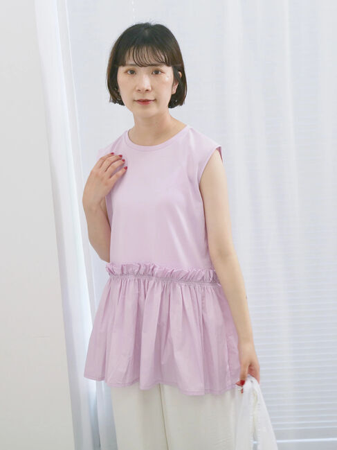 Samansa Mos2 blue「◎【接触冷感】ドッキングノースリーブプルオーバー」|Tシャツ・カットソー|