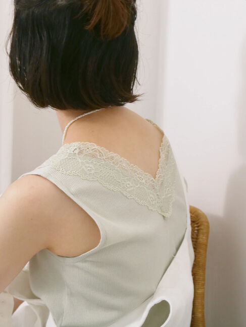 Samansa Mos2 blue「前後2way幅広レースタンク」|Tシャツ・カットソー|