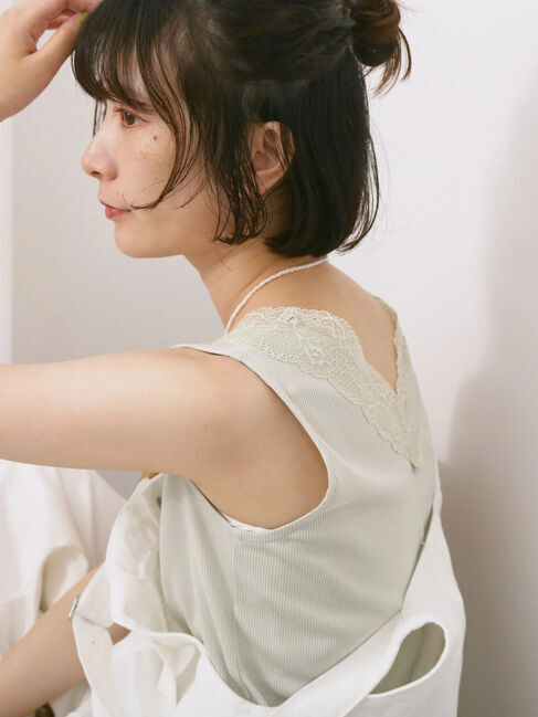 Samansa Mos2 blue「前後2way幅広レースタンク」|Tシャツ・カットソー|