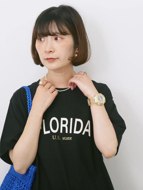 Samansa Mos2 blue「ロゴプリントTシャツ」|Tシャツ・カットソー|ブラック