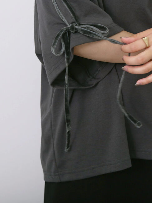 Samansa Mos2 blue「◎【接触冷感】ベロアラインリボンTシャツ」|Tシャツ・カットソー|