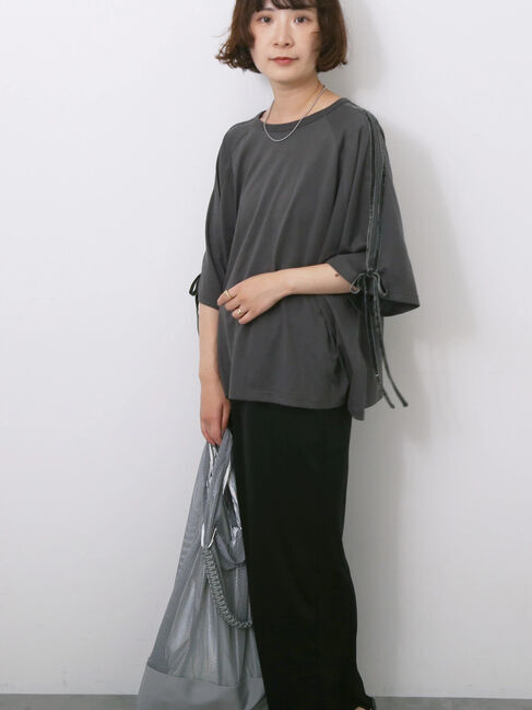 Samansa Mos2 blue「◎【接触冷感】ベロアラインリボンTシャツ」|Tシャツ・カットソー|