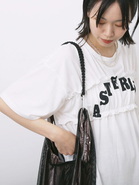 Samansa Mos2 blue「◎【接触冷感】シャーリングドッキングTシャツ」|Tシャツ・カットソー|