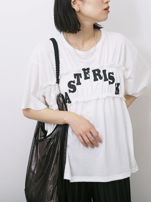 Samansa Mos2 blue「◎【接触冷感】シャーリングドッキングTシャツ」|Tシャツ・カットソー|