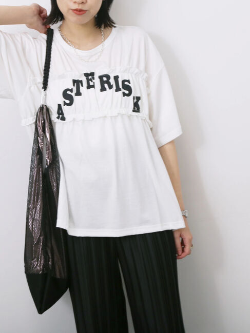 Samansa Mos2 blue「◎【接触冷感】シャーリングドッキングTシャツ」|Tシャツ・カットソー|