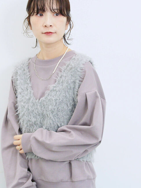 Samansa Mos2 blue「ポンチ袖タックプルオーバー」|Tシャツ・カットソー|モカ