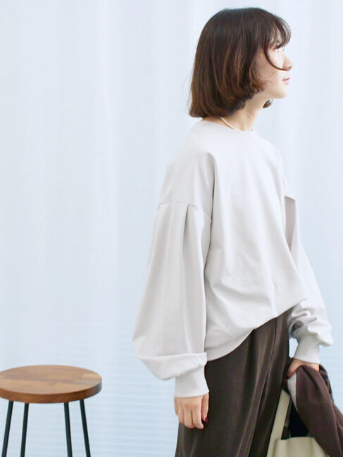 Samansa Mos2 blue「ポンチ袖タックプルオーバー」|Tシャツ・カットソー|