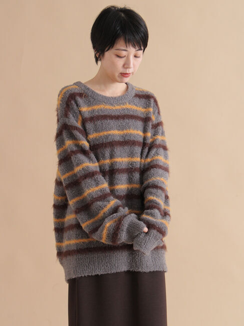 sm2rhythm「ボーダーブークレニットプルオーバー」|ニット・セーター|