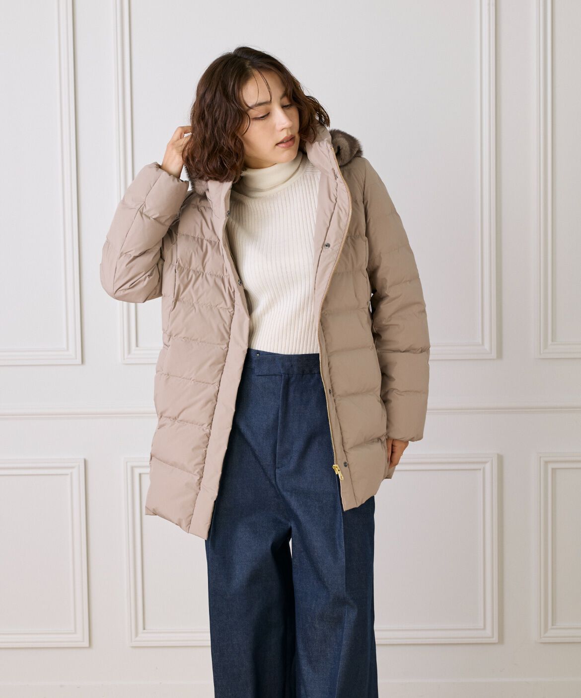 INED「ミドル丈 フェイクファーフードダウンコート」|ダウン|