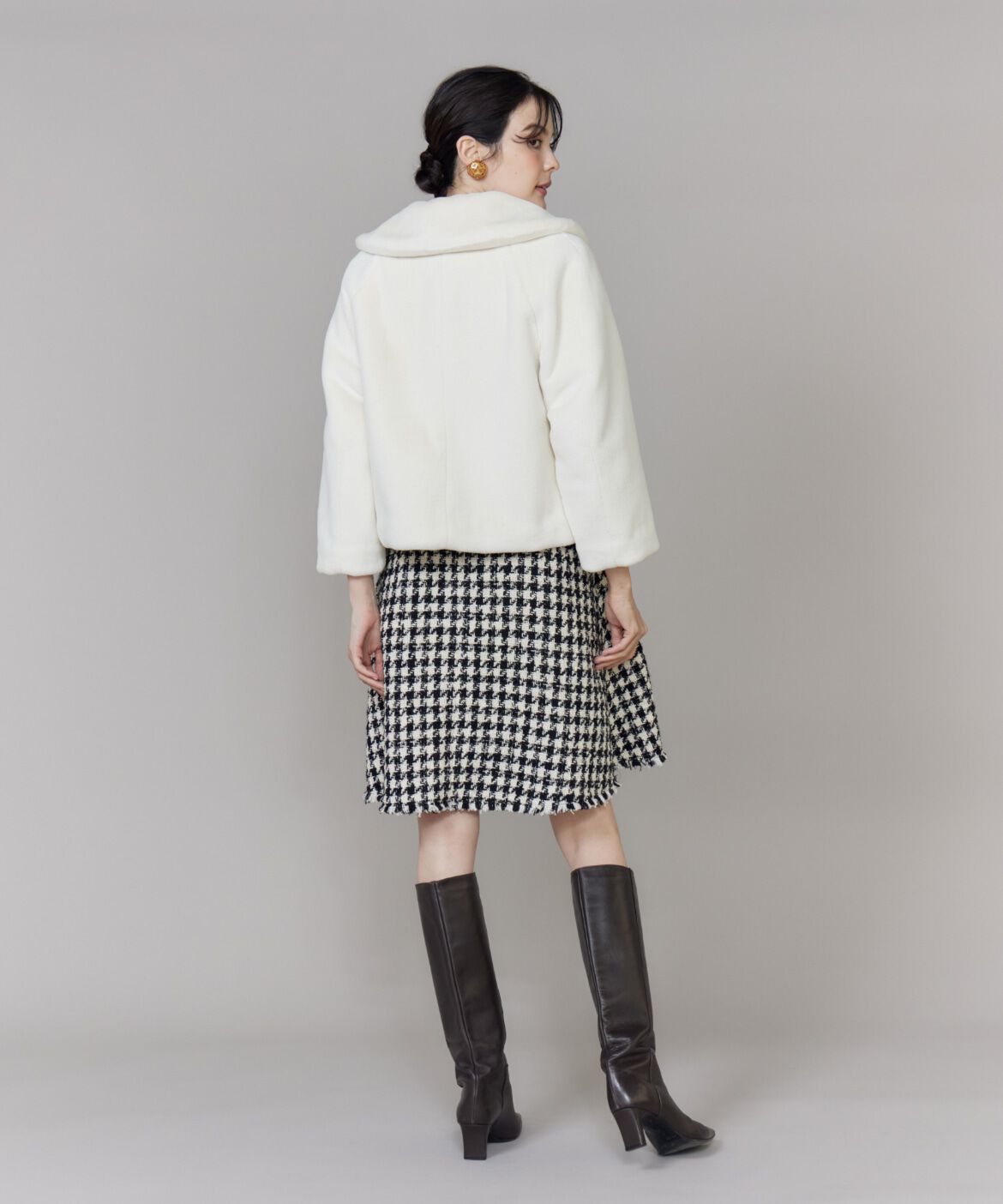 Maglie le cassetto「《大きいサイズ》Vネック千鳥柄ワンピース」|ワンピース|