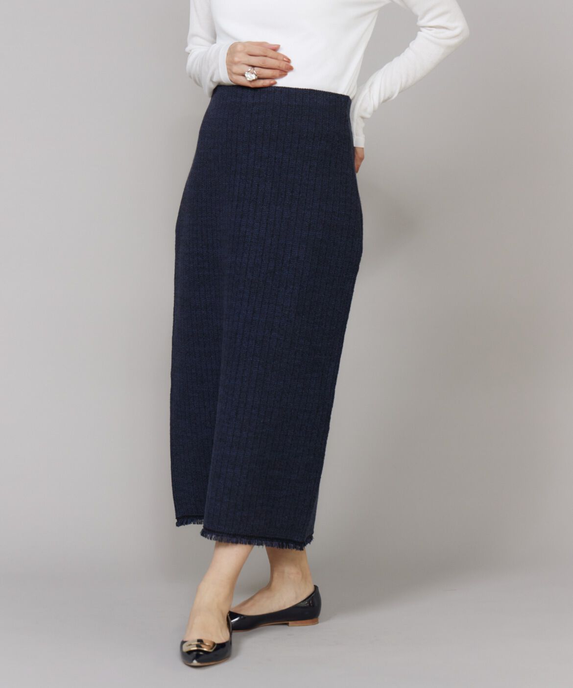 Le Souk「《大きいサイズ》ニットツイードAラインスカート」|タイト|