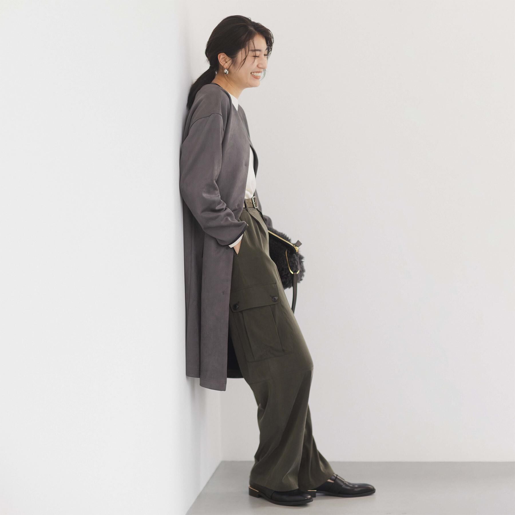 UNTITLED「【洗える/軽羽織り】マシュマロタッチ　スエード調コート」|ノーカラーコート|