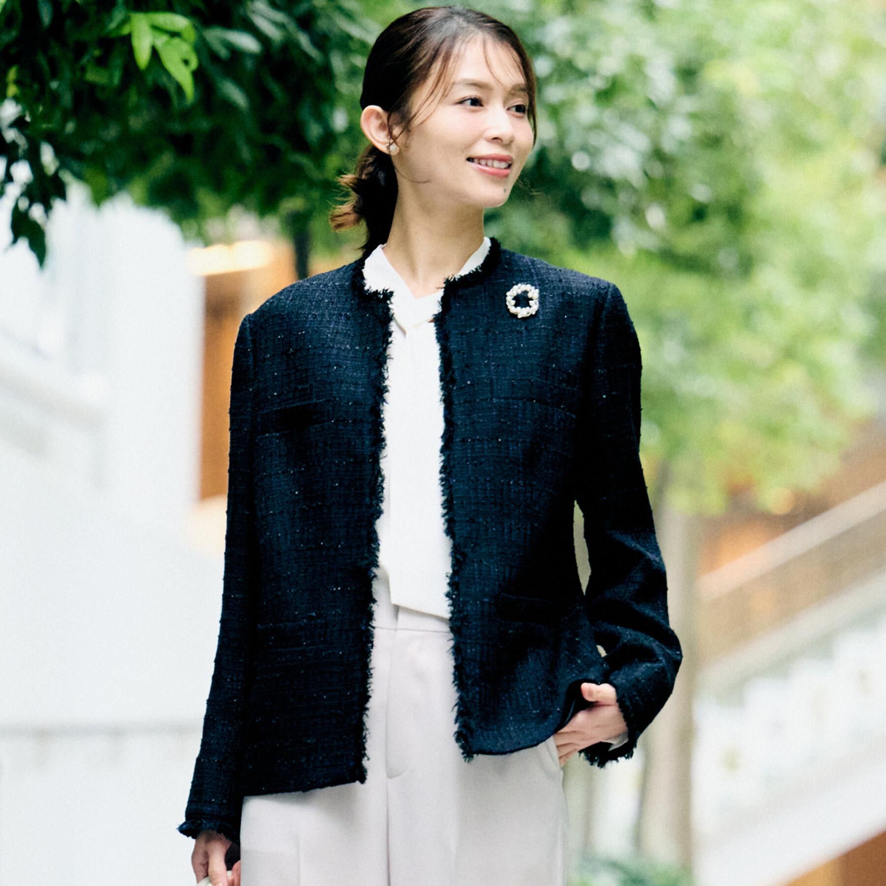 UNTITLED「【セレモニー/華やか】ファンシーツイード ジャケット」|ノーカラージャケット|ネイビー(494)