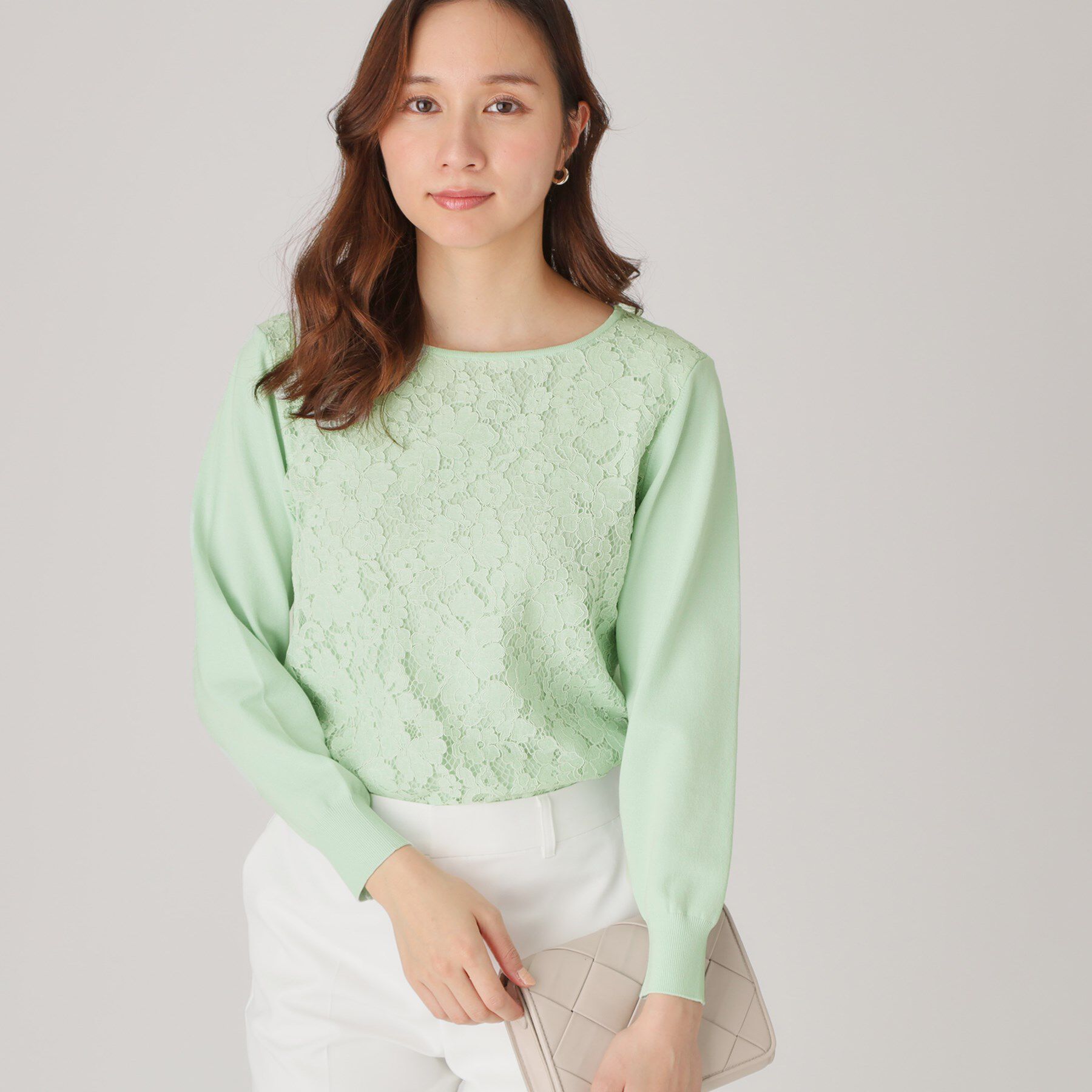 COUP DE CHANCE「【洗える】レース使いニットプルオーバー」|ニット・セーター|ライトグリーン(02