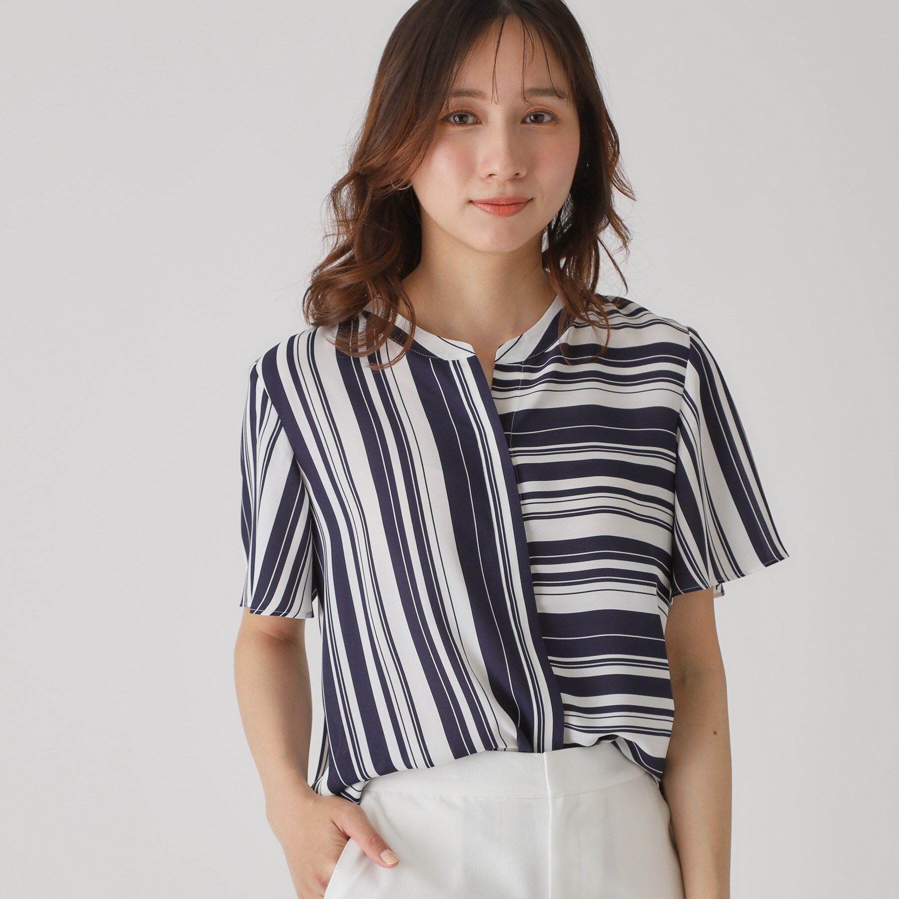 COUP DE CHANCE「【洗える／日本製】ストライプ&times;ボーダーブラウス」|シャツ・ブラウス|