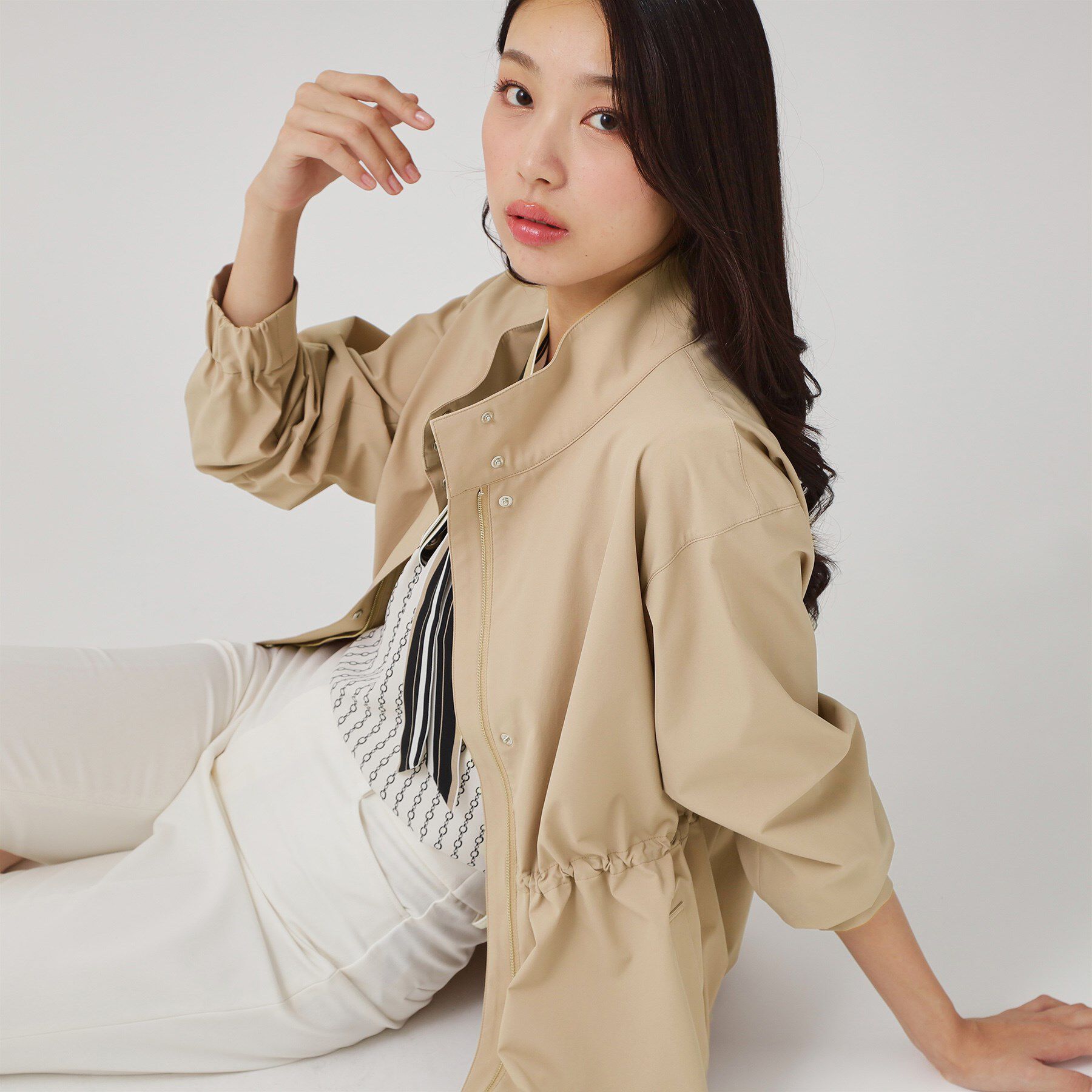 COUP DE CHANCE「【手洗い可／裏地なし／ウエスト絞り可】スタンド衿ブルゾン」|ブルゾン・スタジャン|