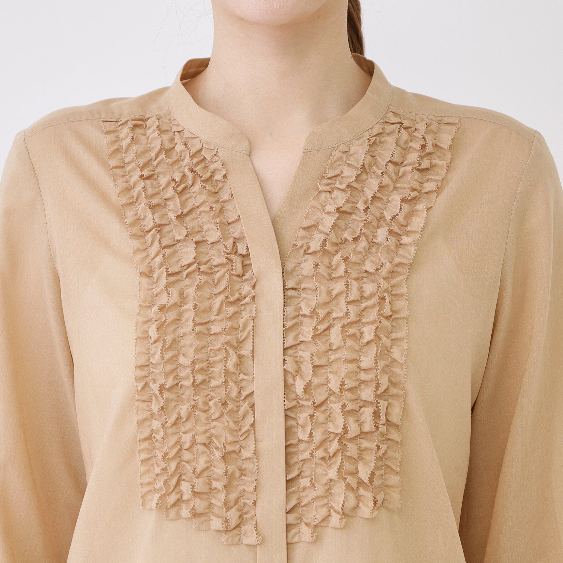 COUP DE CHANCE「【手洗い可/きれいめ服】シアーローンフリルブラウス」|シャツ・ブラウス|