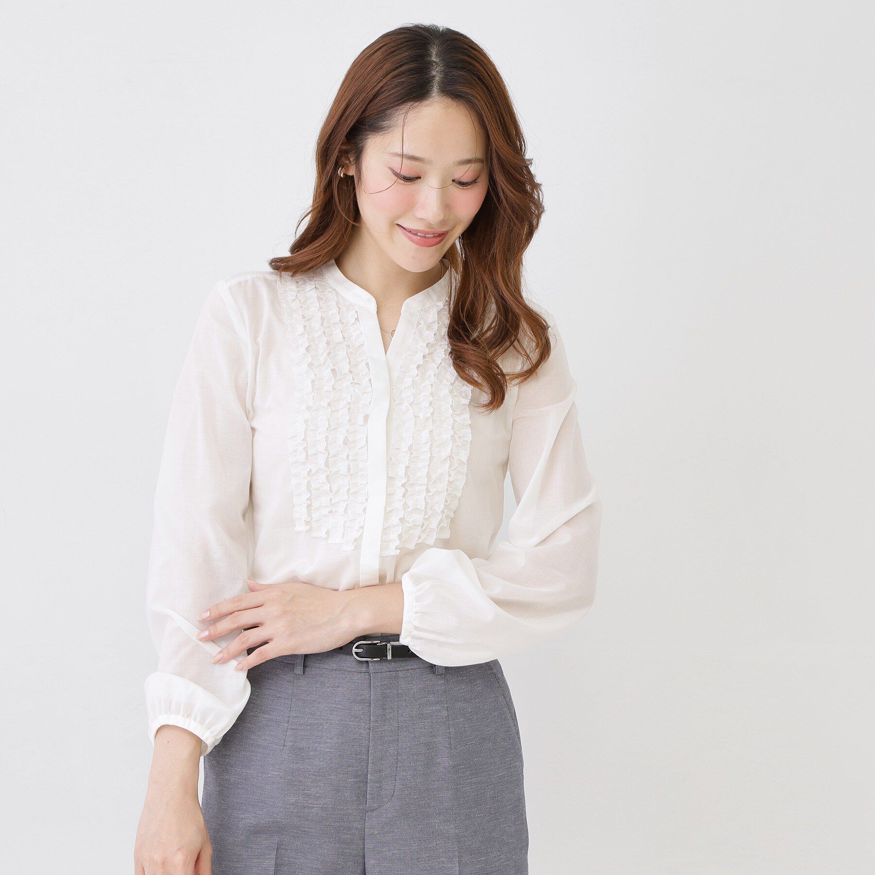 COUP DE CHANCE「【手洗い可/きれいめ服】シアーローンフリルブラウス」|シャツ・ブラウス|