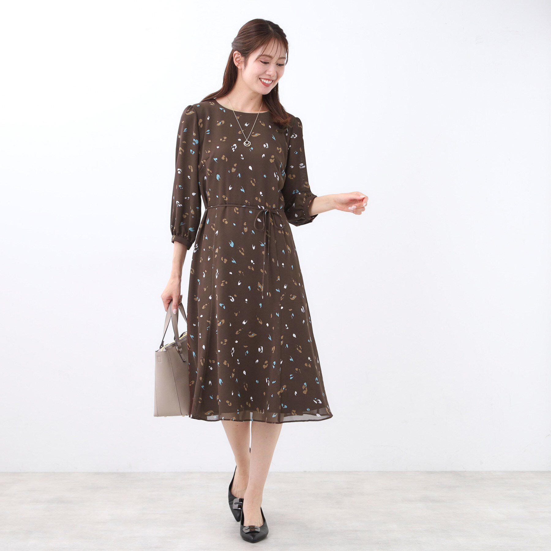 Reflect「【ウエストリボン付き】フレアプリントワンピース」|ワンピース|