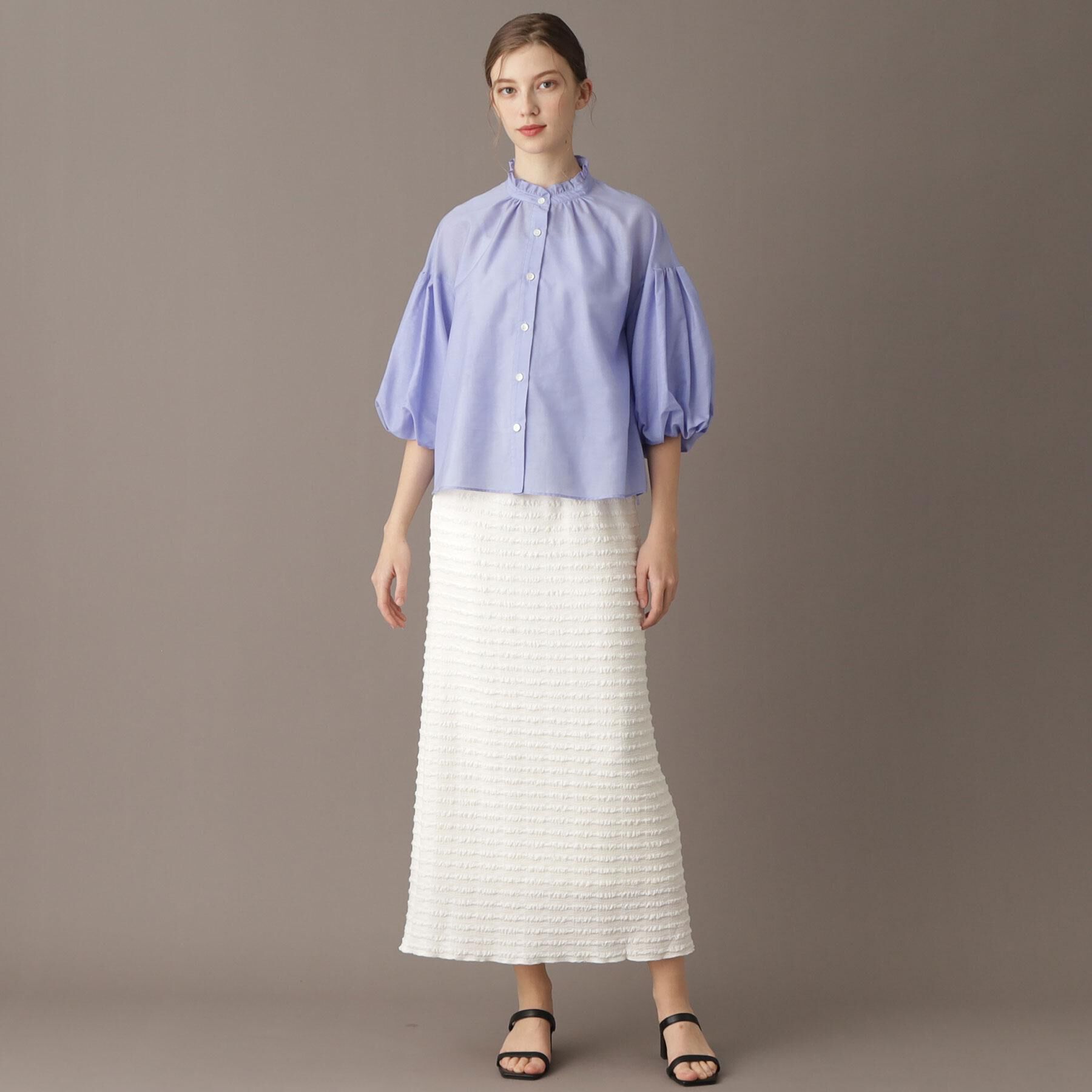 DRESSTERIOR「【洗える】スタンドフリルボリュームスリーブブラウス」|シャツ・ブラウス|