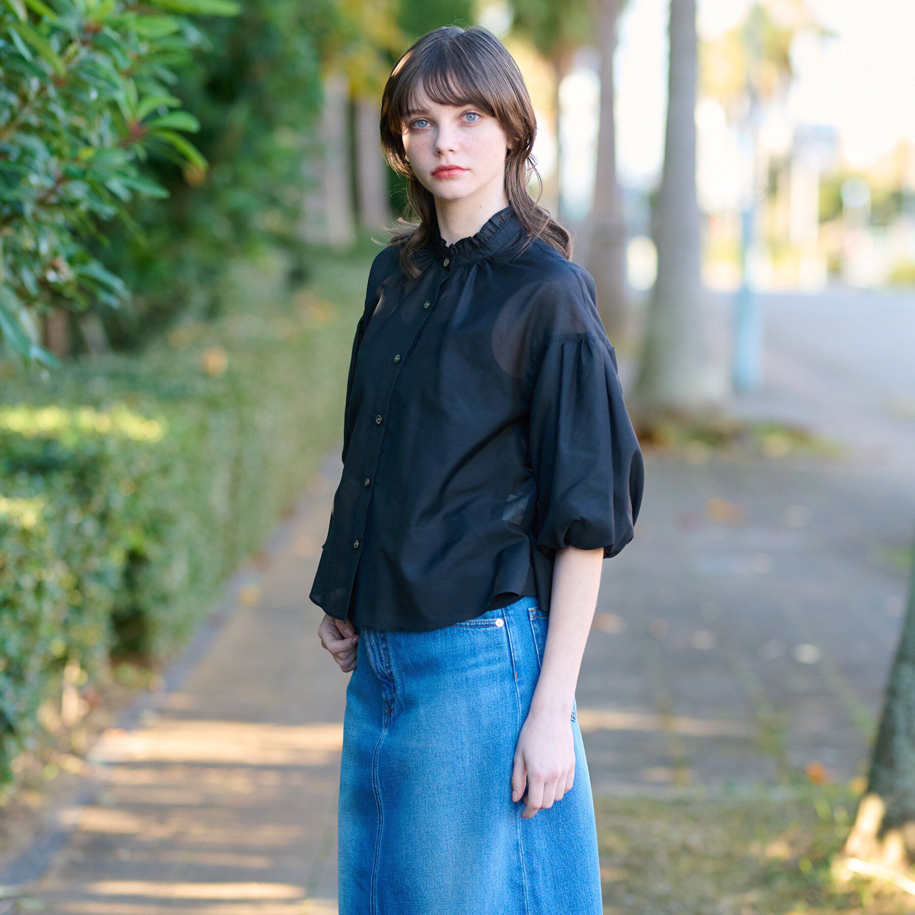 DRESSTERIOR「【洗える】スタンドフリルボリュームスリーブブラウス」|シャツ・ブラウス|